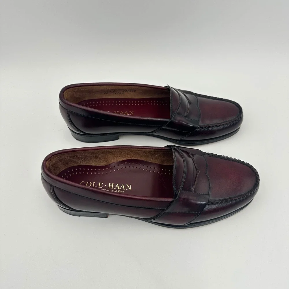 Cole Haan Penny Loafers Mens 7.5 D Burgundy Leather Handsewn Made in USA 1166